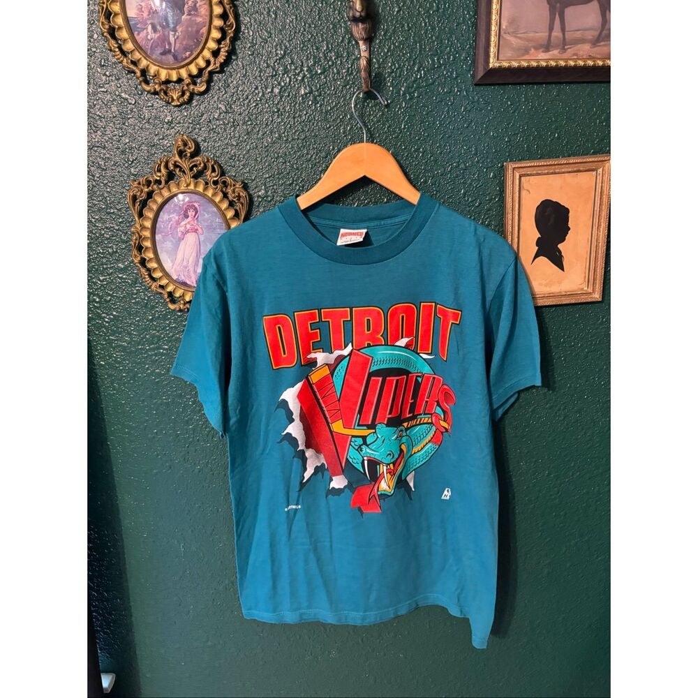 Vintage Nutmeg Detroit Vipers Double Sided Shirt IHL Retro Teal Men's Size Large